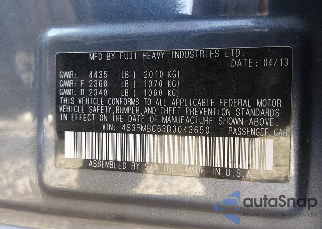 4S3BMBC63D3043650: 44151202