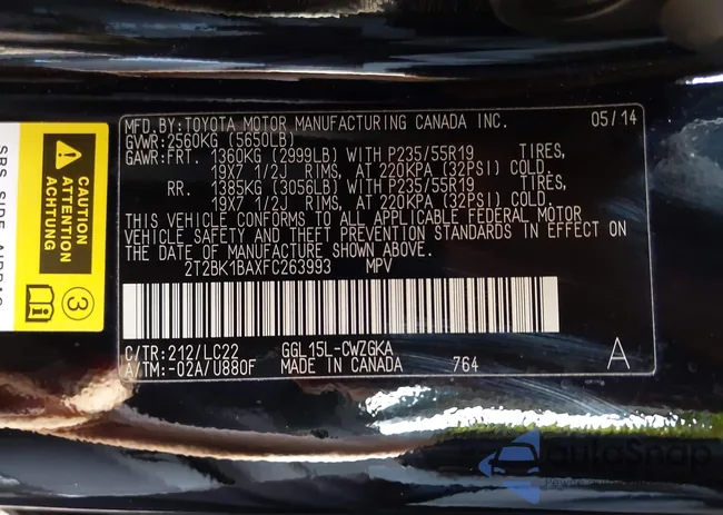 2T2BK1BAXFC263993: 44151216