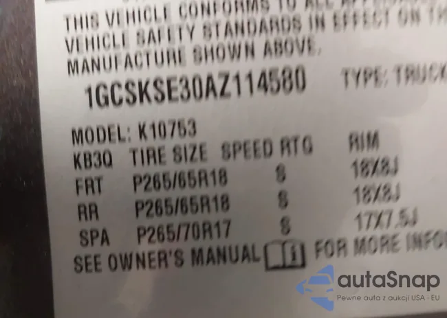 1GCSKSE30AZ114580: 44151455