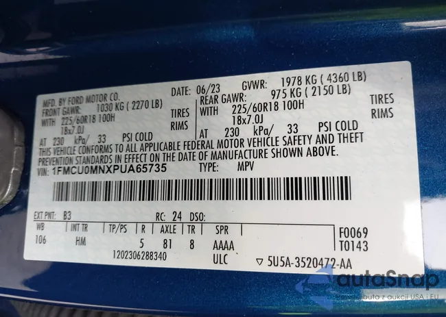 1FMCU0MNXPUA65735: 44152533