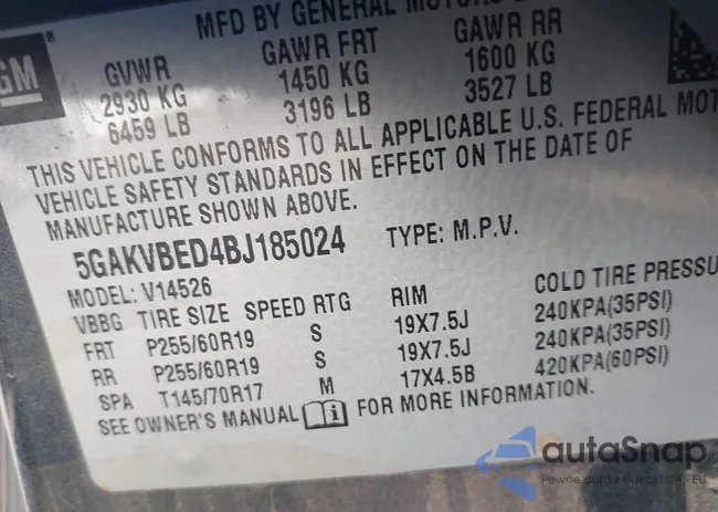 5GAKVBED4BJ185024: 44152859