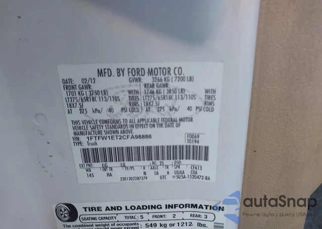 1FTFW1ET2CFA98886: 44152141