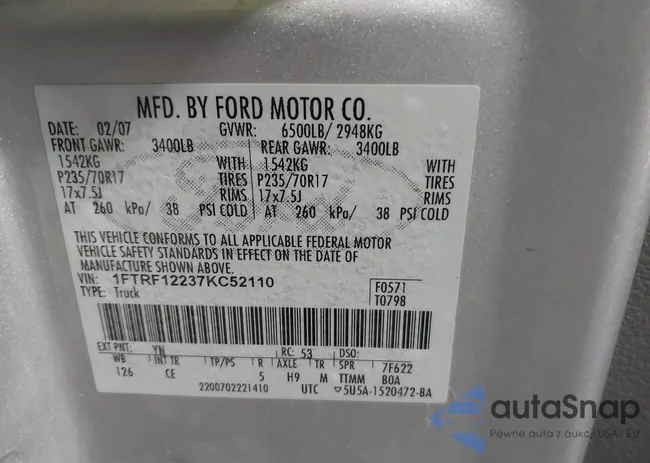 1FTRF12237KC52110: 44152165