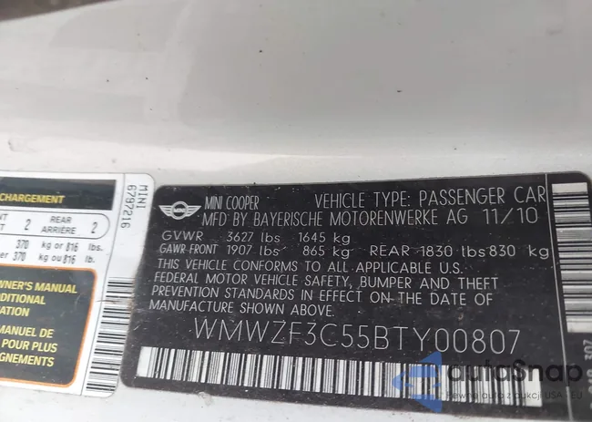 WMWZF3C55BTY00807: 44153567