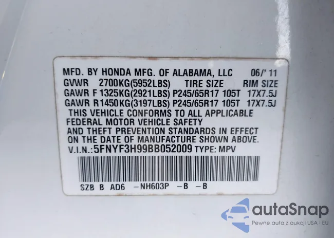 5FNYF3H99BB052009: 44153104