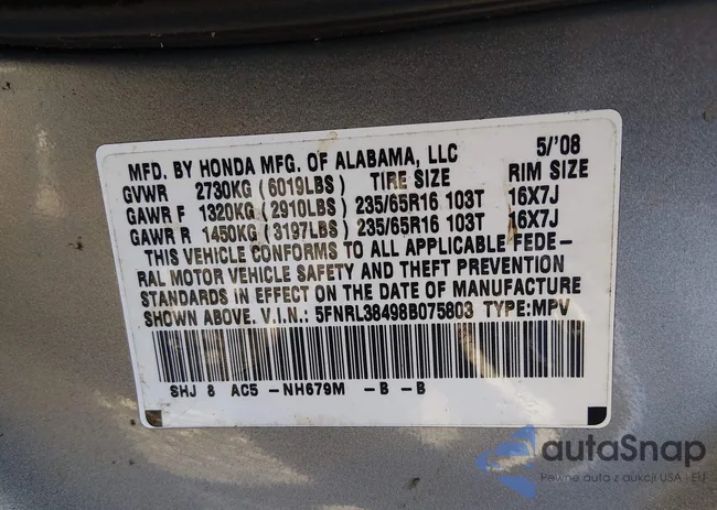 5FNRL38498B075803: 44154772