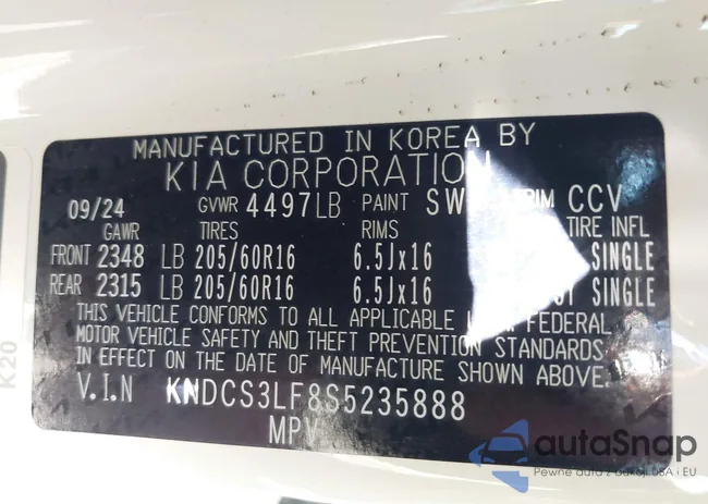 KNDCS3LF8S5235888: 44154312