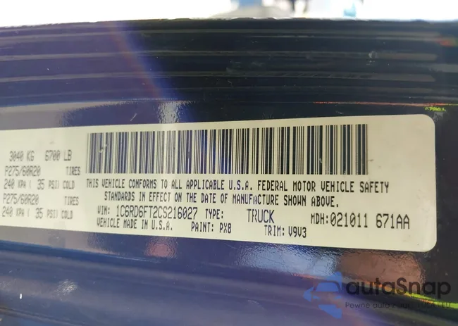 1C6RD6FT2CS216027: 44154342