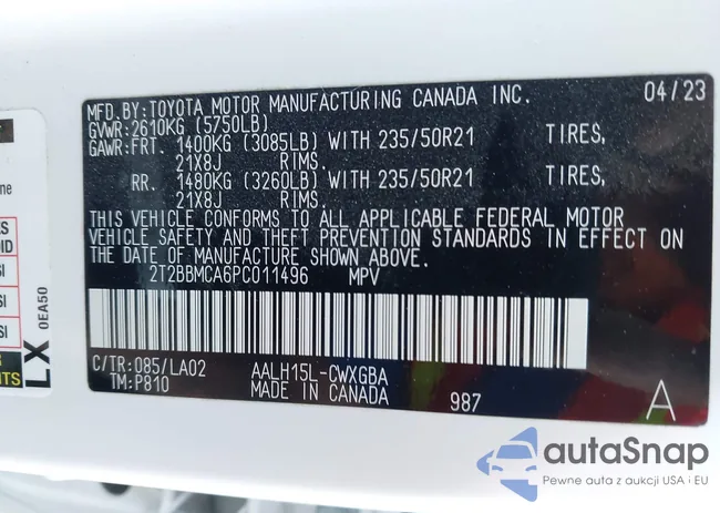 2T2BBMCA6PC011496: 44154382