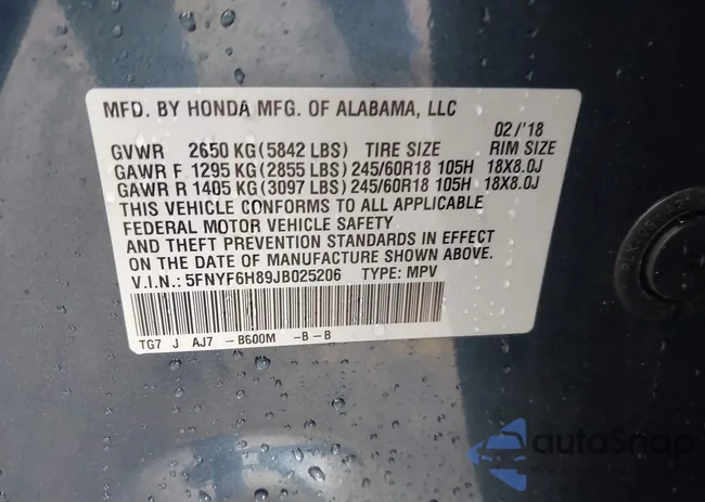 5FNYF6H89JB025206: 44155666