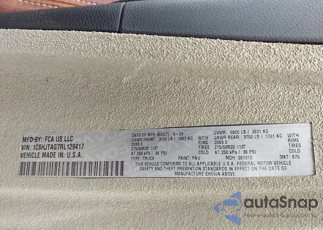 1C6HJTAG7RL129417: 44155836