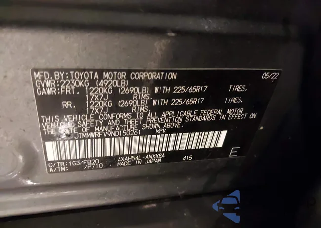 JTMMWRFV9ND150261: 44155979