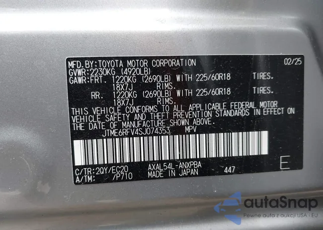 JTME6RFV4SJ074353: 44156010