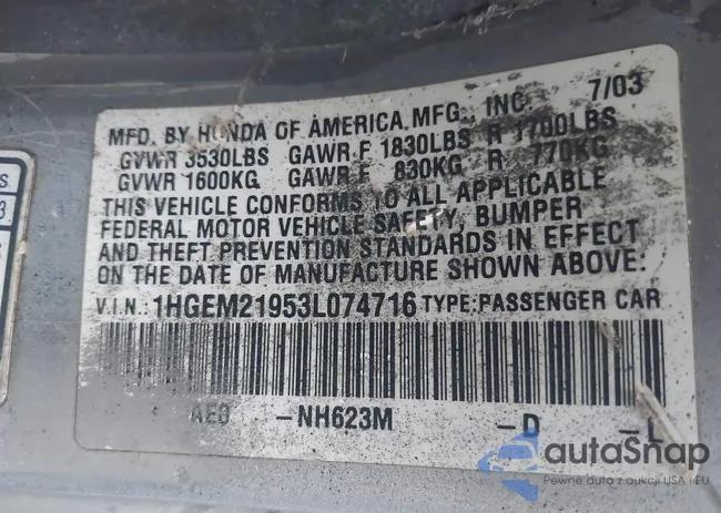 1HGEM21953L074716: 44155241