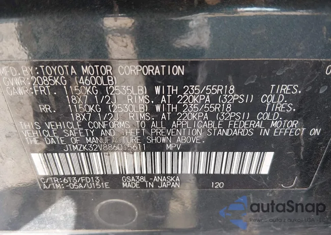 JTMZK32V886015611: 44155390