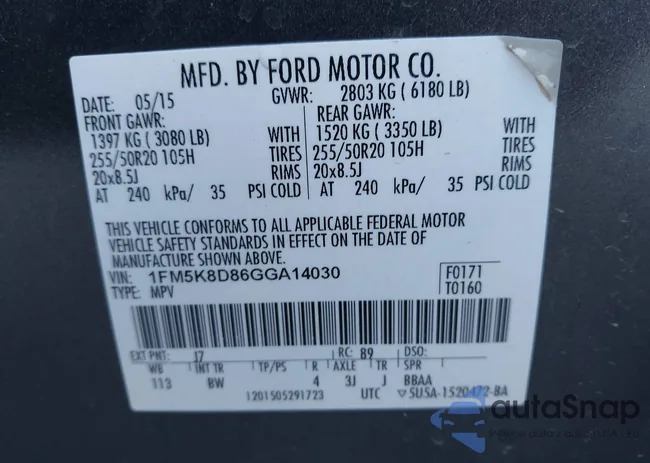 1FM5K8D86GGA14030: 44156674