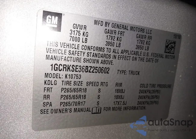 1GCRKSE36BZ250602: 44156745