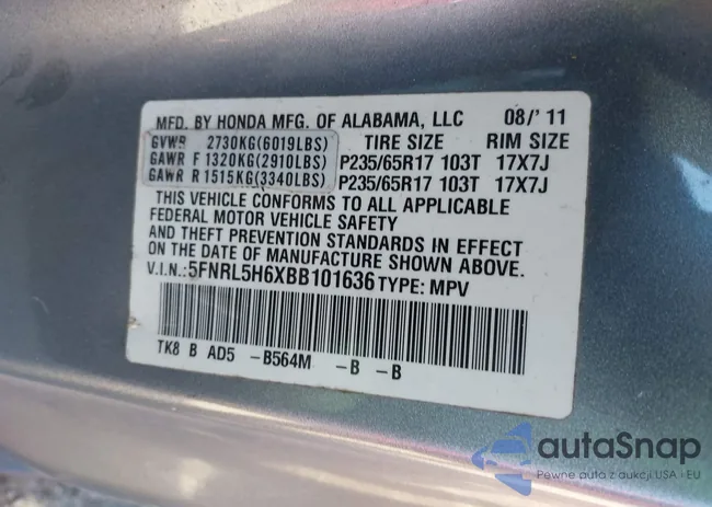 5FNRL5H6XBB101636: 44157021