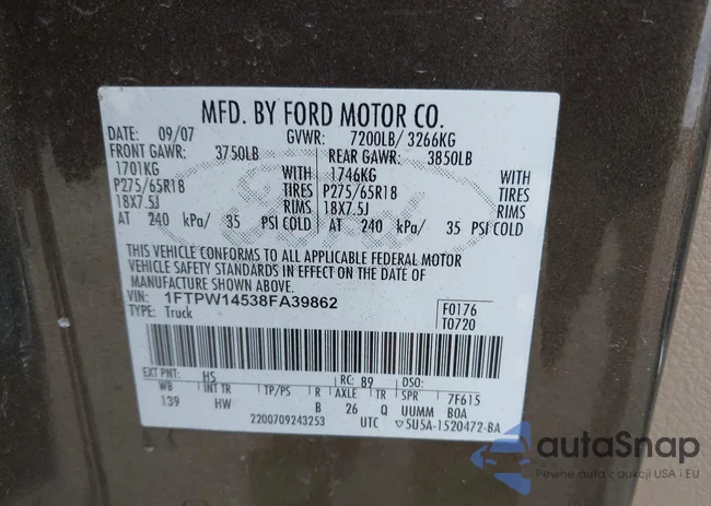 1FTPW14538FA39862: 44156066