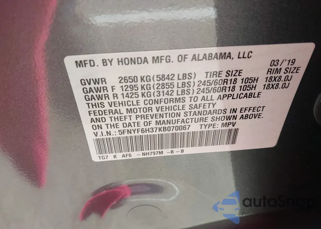 5FNYF6H37KB070067: 44156343