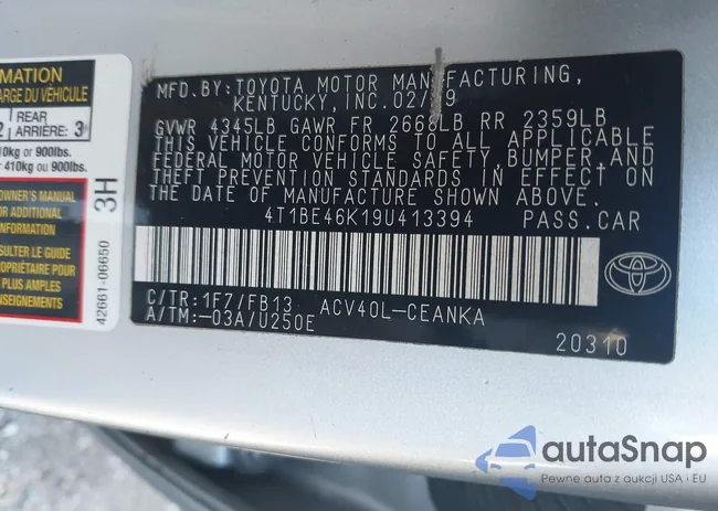 4T1BE46K19U413394: 44157558