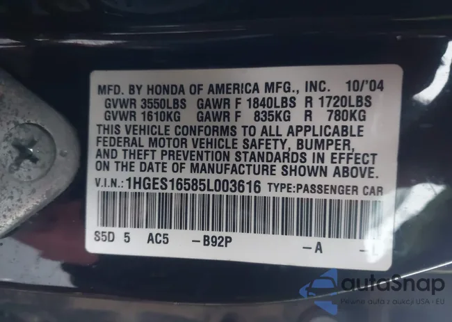 1HGES16585L003616: 44157650