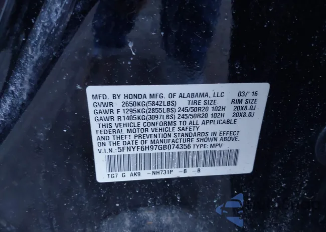 5FNYF6H97GB074356: 44157698