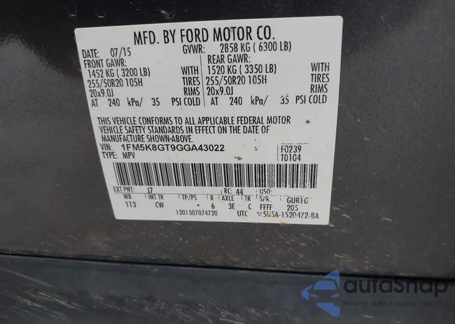 1FM5K8GT9GGA43022: 44157797