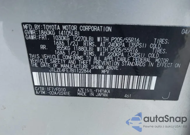 JTLZE4FE7B1122844: 44157822