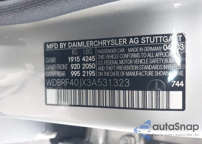 WDBRF40JX3A531323: 44157103