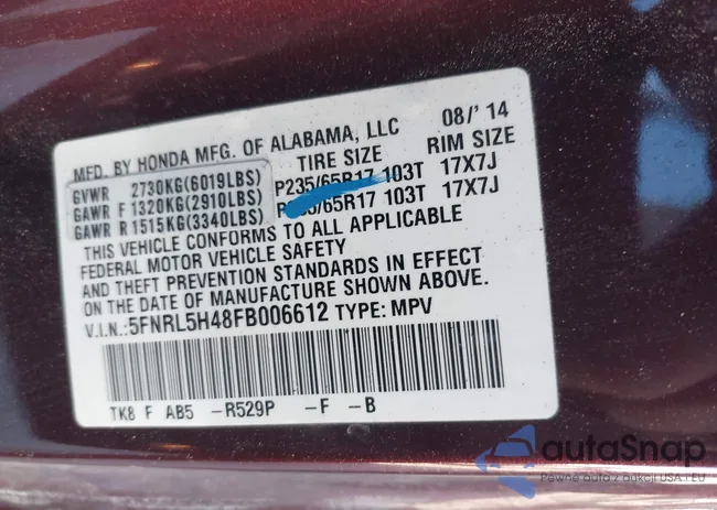 5FNRL5H48FB006612: 44157122