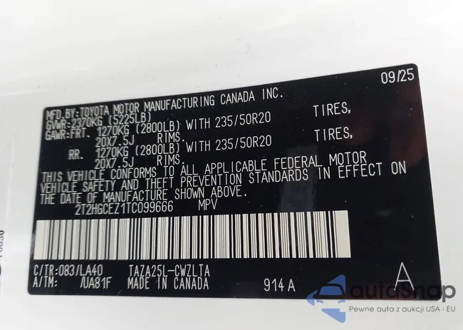 2T2HGCEZ1TC099666: 44158781