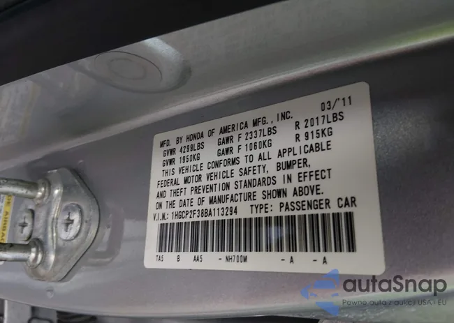 1HGCP2F38BA113294: 44158859