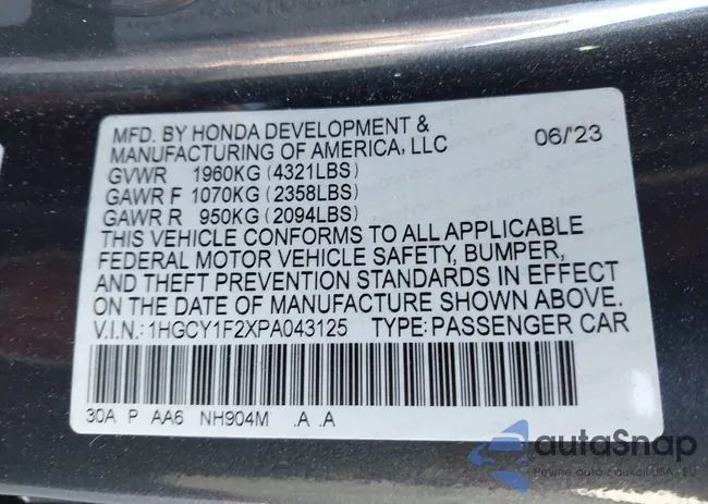 1HGCY1F2XPA043125: 44158920