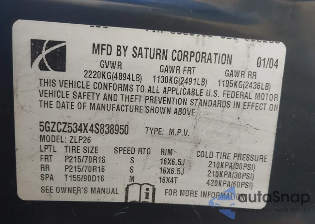 5GZCZ534X4S838950: 44158211