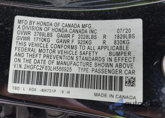 2HGFC2F83LH566925: 44159518