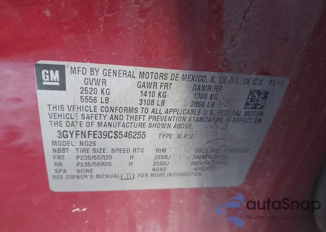 3GYFNFE39CS546255: 44159727