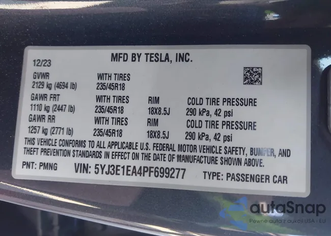 5YJ3E1EA4PF699277: 44160042