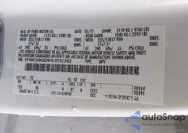 1FMCU9GD9HUD92202: 44159361