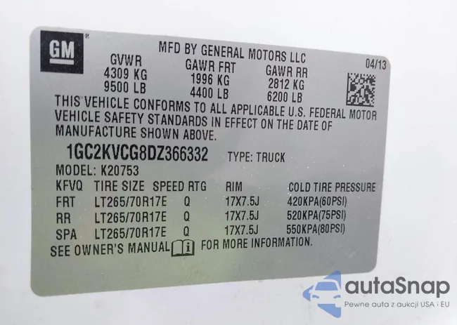 1GC2KVCG8DZ366332: 44160508