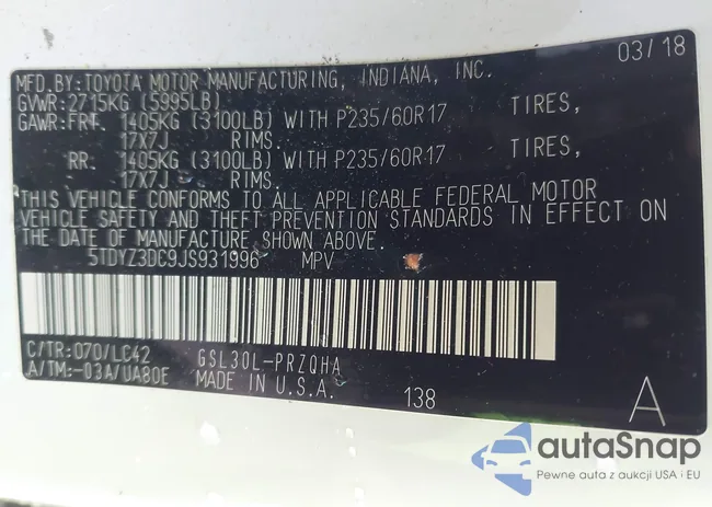 5TDYZ3DC9JS931996: 44160725