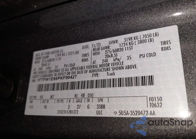 1FTFW1E88PKF90427: 44160767