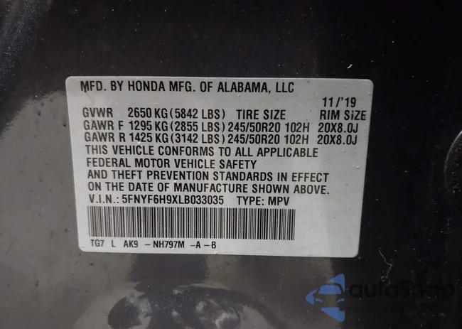 5FNYF6H9XLB033035: 44160798