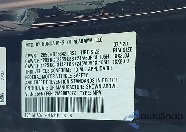 5FNYF6H12MB007072: 44160861