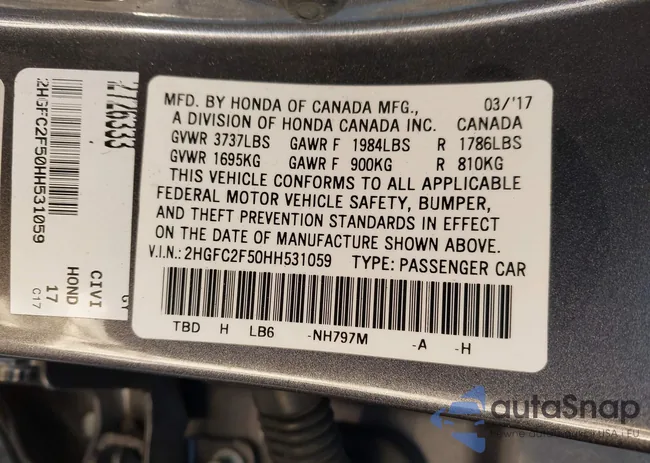 2HGFC2F50HH531059: 44160875