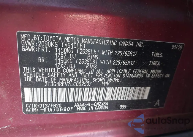 2T3G1RFV7LC092907: 44160961