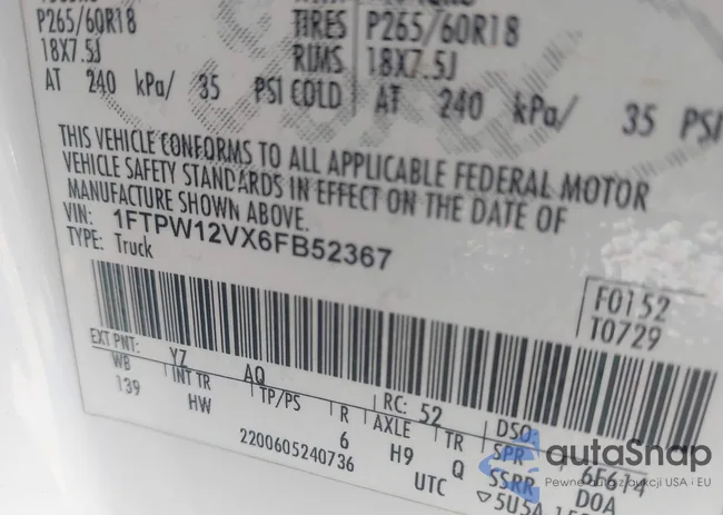 1FTPW12VX6FB52367: 44161001