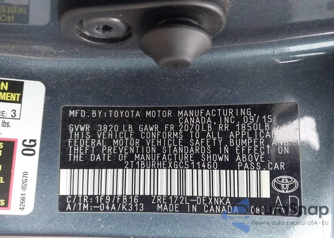 2T1BURHEXGC511460: 44160137