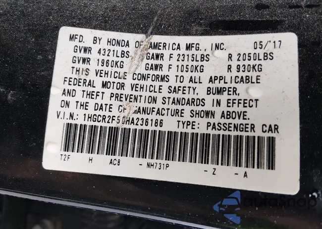 1HGCR2F50HA236186: 44160190