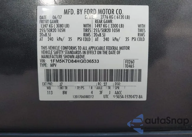 1FM5K7D84HGD36533: 44160285